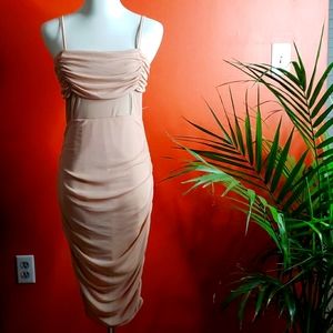 PLT Ruched Midi Dress Stone/Blush Color US size 6 | UK 10| EU 38